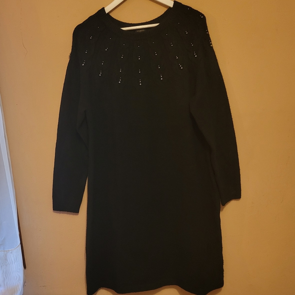 Talbots Knit Sweater Dress with beaded embellishments - black